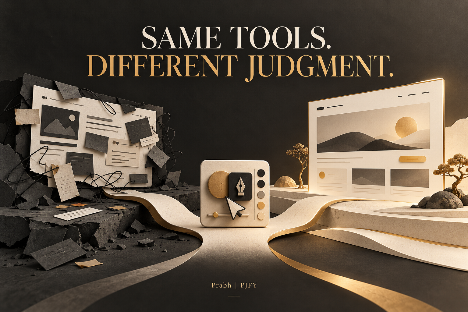 Two website outcomes from the same creative tool illustrate how professional judgment shapes the result.