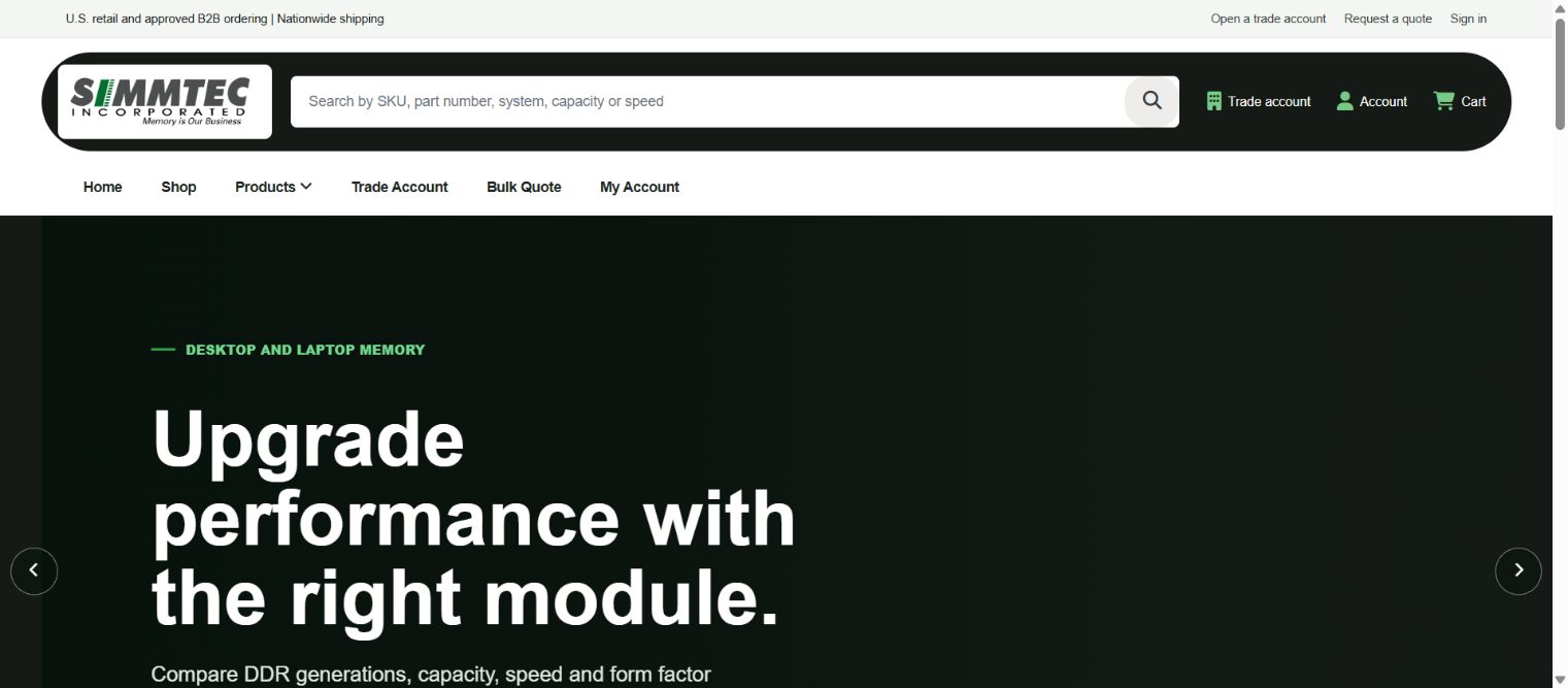Simmtec Electronics Catalogue website homepage design