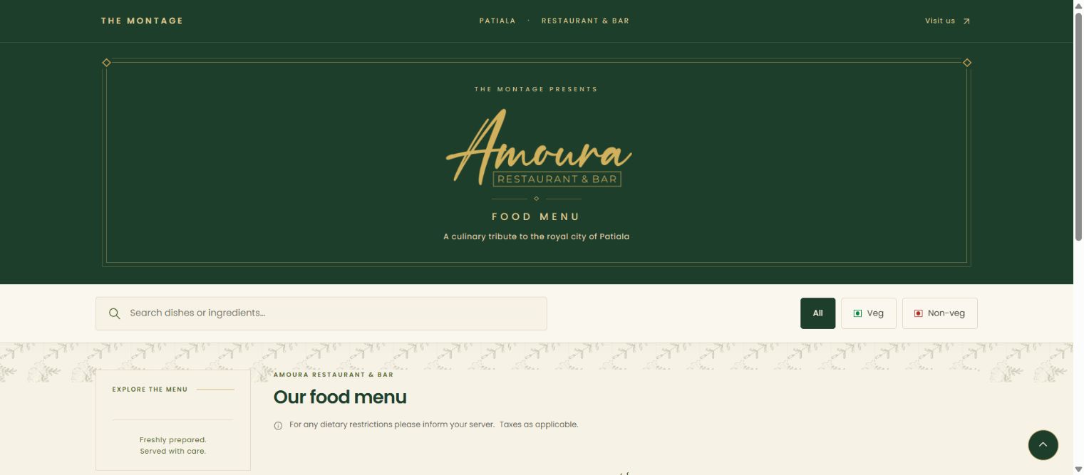 The Montage / Amoura Restaurant & Bar website homepage design