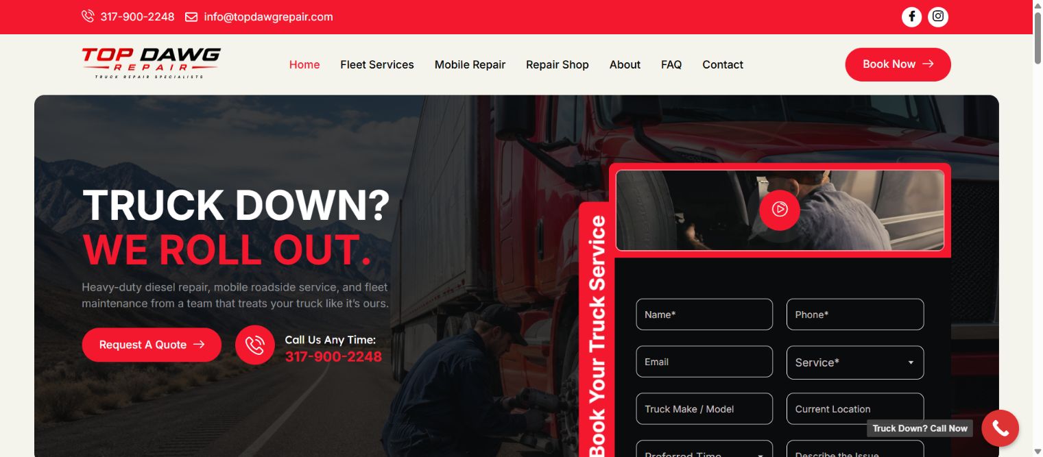 Top Dawg Repair website homepage design